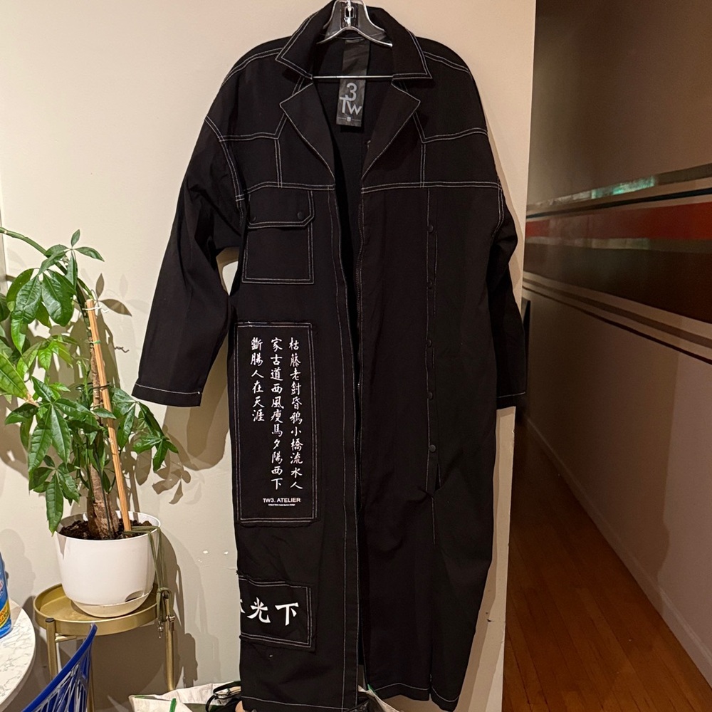 Black Long Coat with White Stitching
